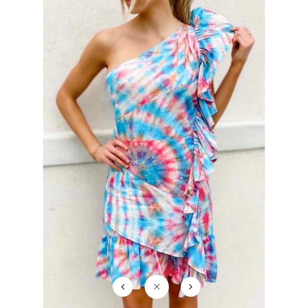 NWOT Alla Berman Leila Ruffle Mini Dress in Blue & Pink Tie Dye Size XS XSmall